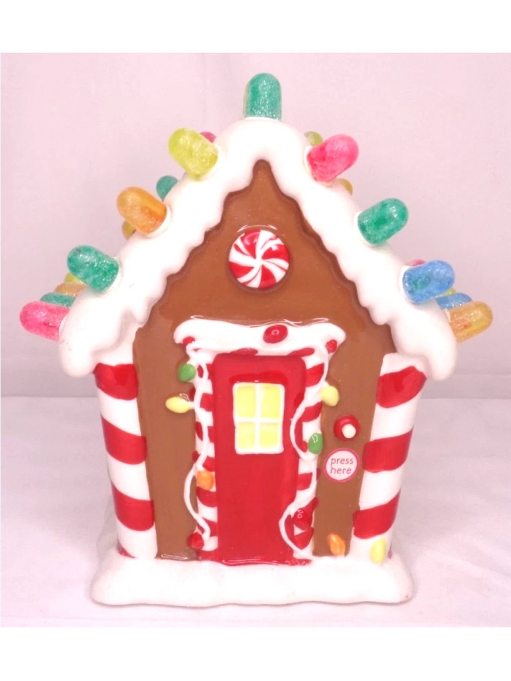 Hallmark Gingerbread House Musical Light-Up Decoration - Red & Brown